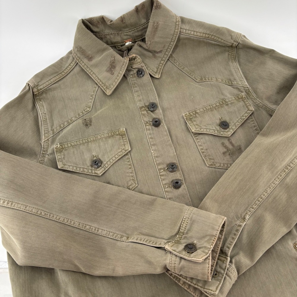 Free People We The Free Jacket Womens S Green Distressed Military Shacket
